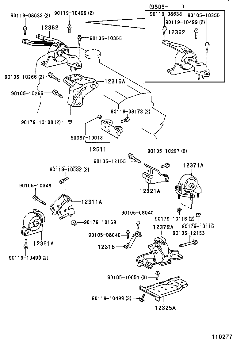 12372-16210 INSULATOR, ENGINE MOUNTING, LH(FOR TRANSVERSE ENGINE) product image