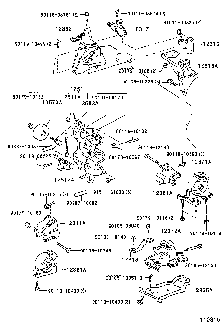 12372-16240 INSULATOR, ENGINE MOUNTING, LH(FOR TRANSVERSE ENGINE) product image