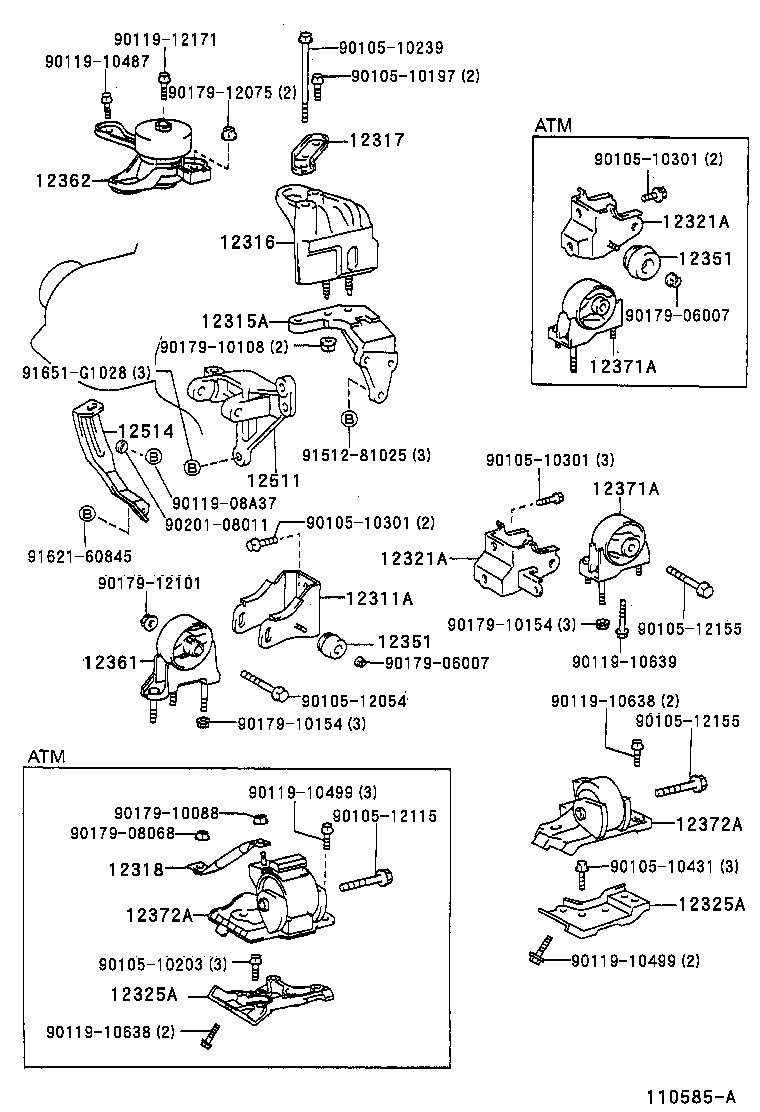 12372-74540 INSULATOR, ENGINE MOUNTING, LH(FOR TRANSVERSE ENGINE) product image