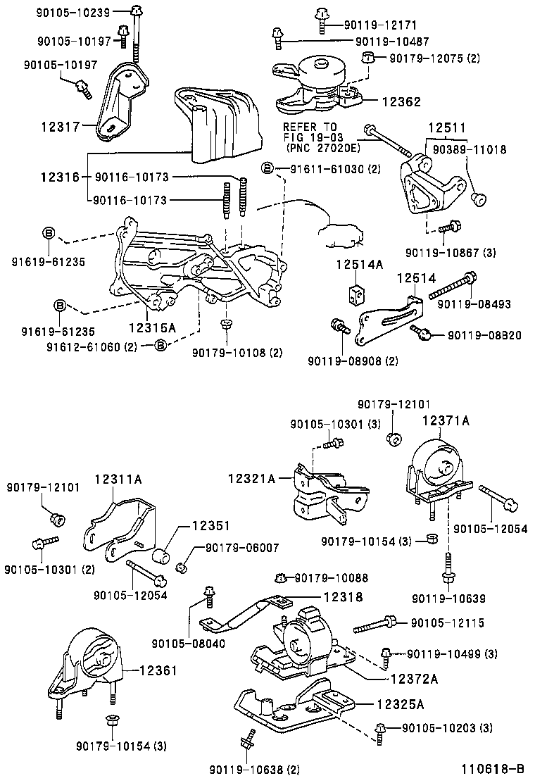 12372-74540 INSULATOR, ENGINE MOUNTING, LH(FOR TRANSVERSE ENGINE) product image