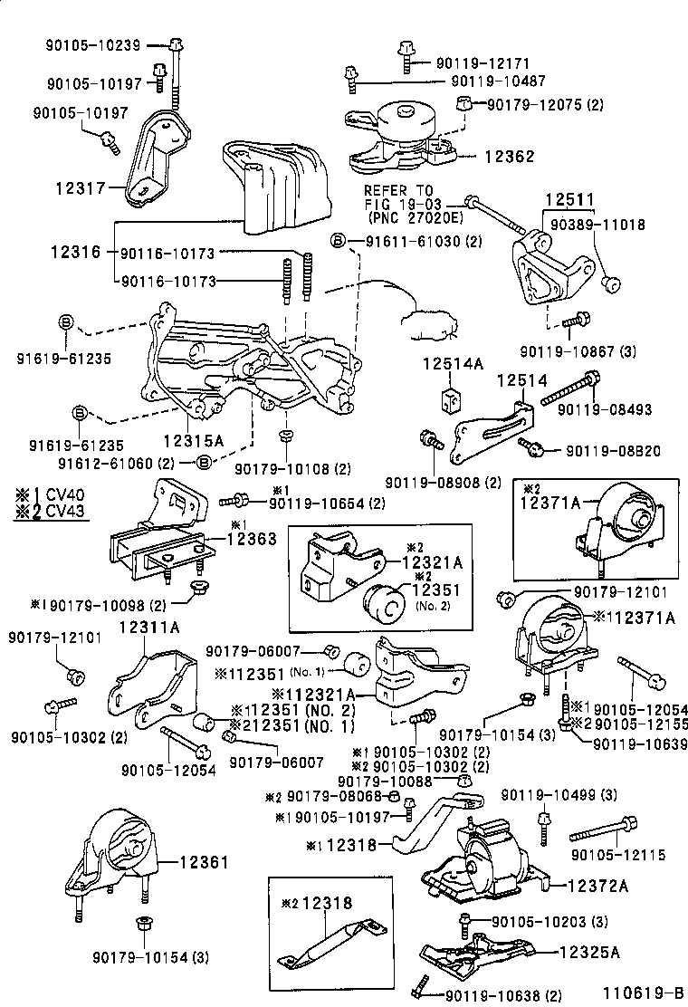 12372-74540 INSULATOR, ENGINE MOUNTING, LH(FOR TRANSVERSE ENGINE) product image