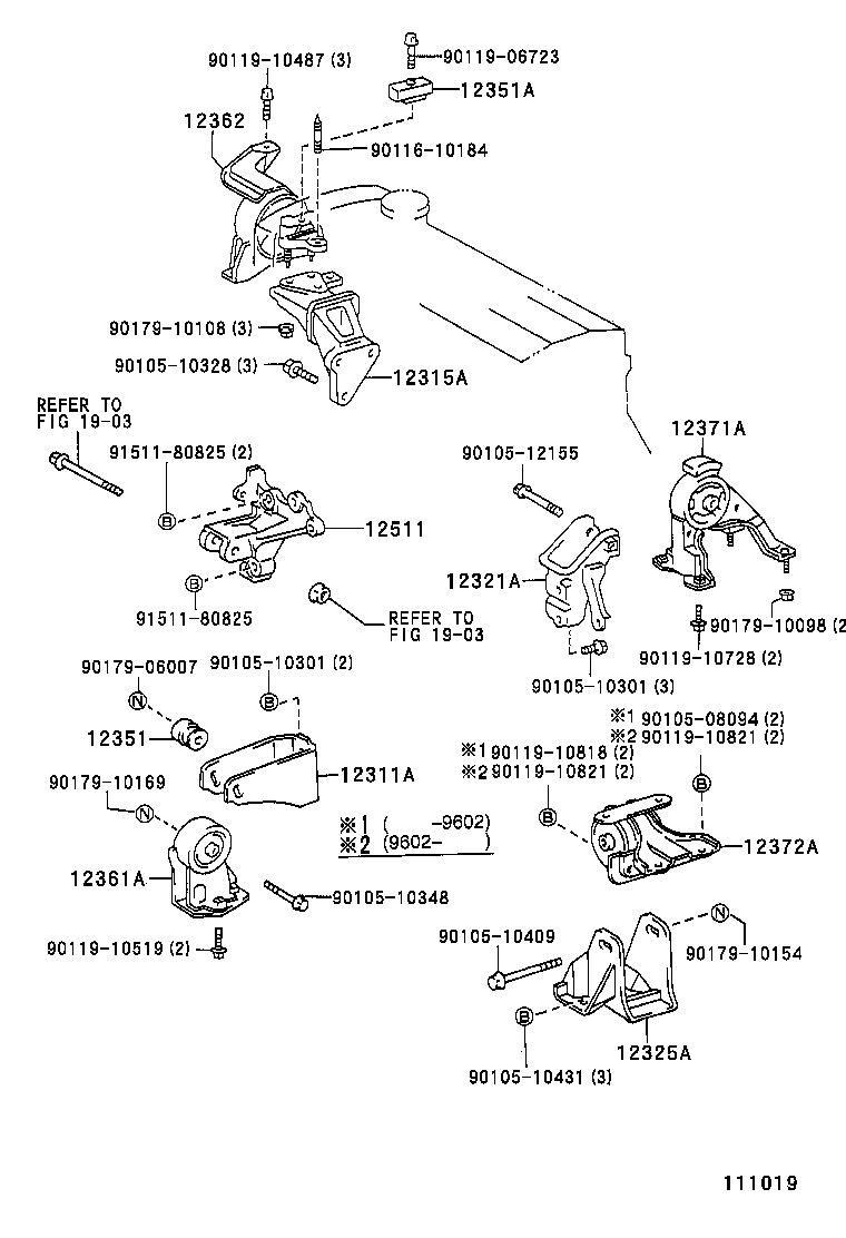 12372-64290 INSULATOR, ENGINE MOUNTING, LH(FOR TRANSVERSE ENGINE) product image