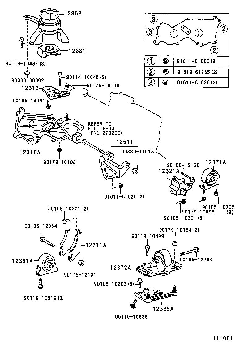 12372-64290 INSULATOR, ENGINE MOUNTING, LH(FOR TRANSVERSE ENGINE) product image