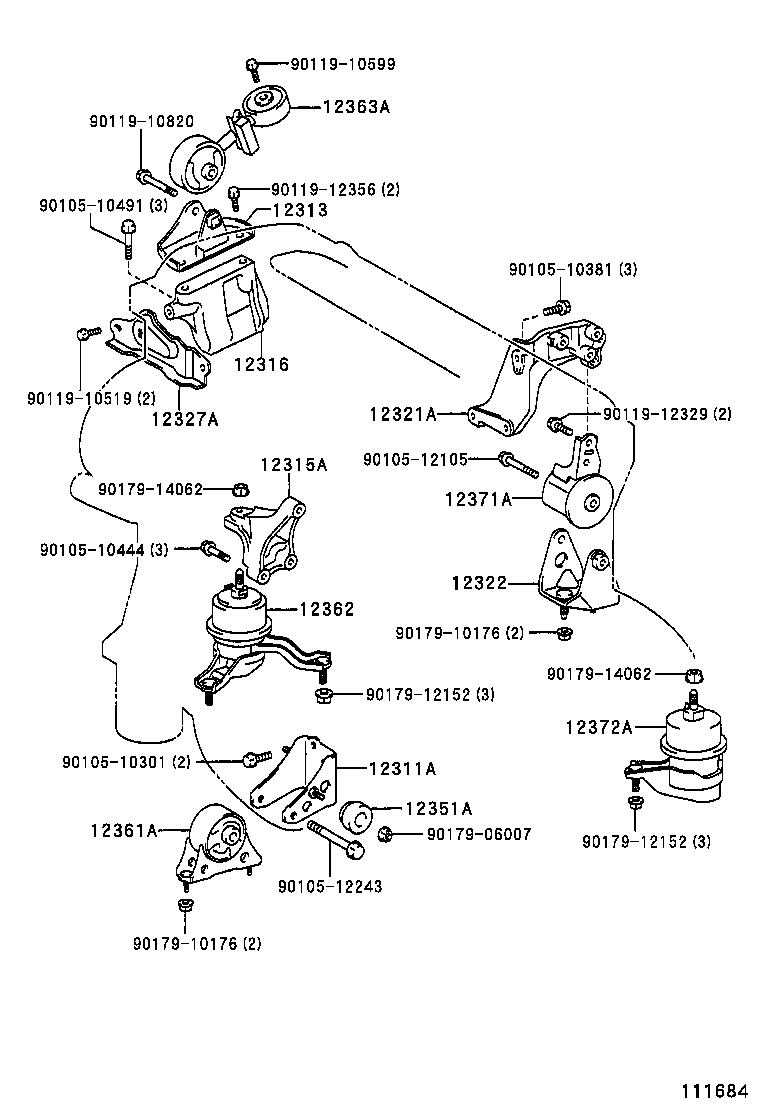 12372-20090 INSULATOR, ENGINE MOUNTING, LH(FOR TRANSVERSE ENGINE) product image
