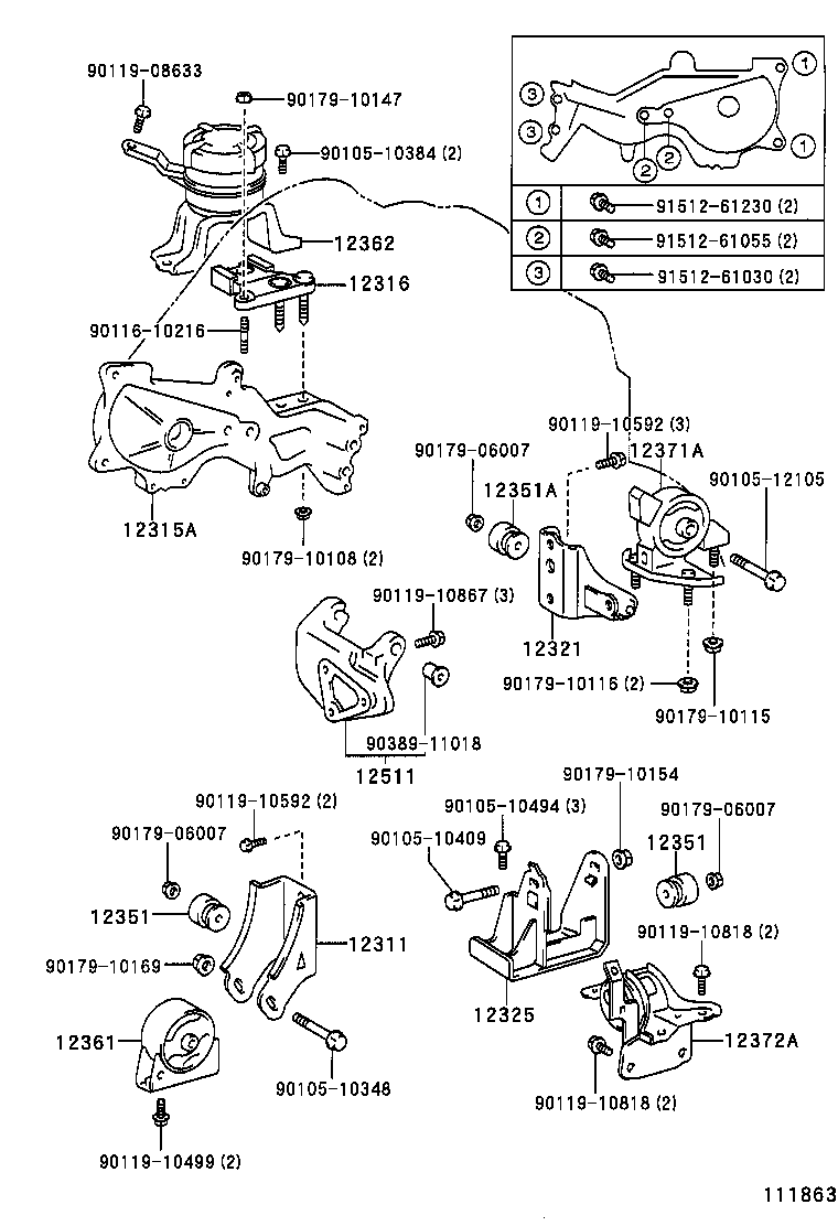 12372-27010 INSULATOR, ENGINE MOUNTING, LH(FOR TRANSVERSE ENGINE) product image