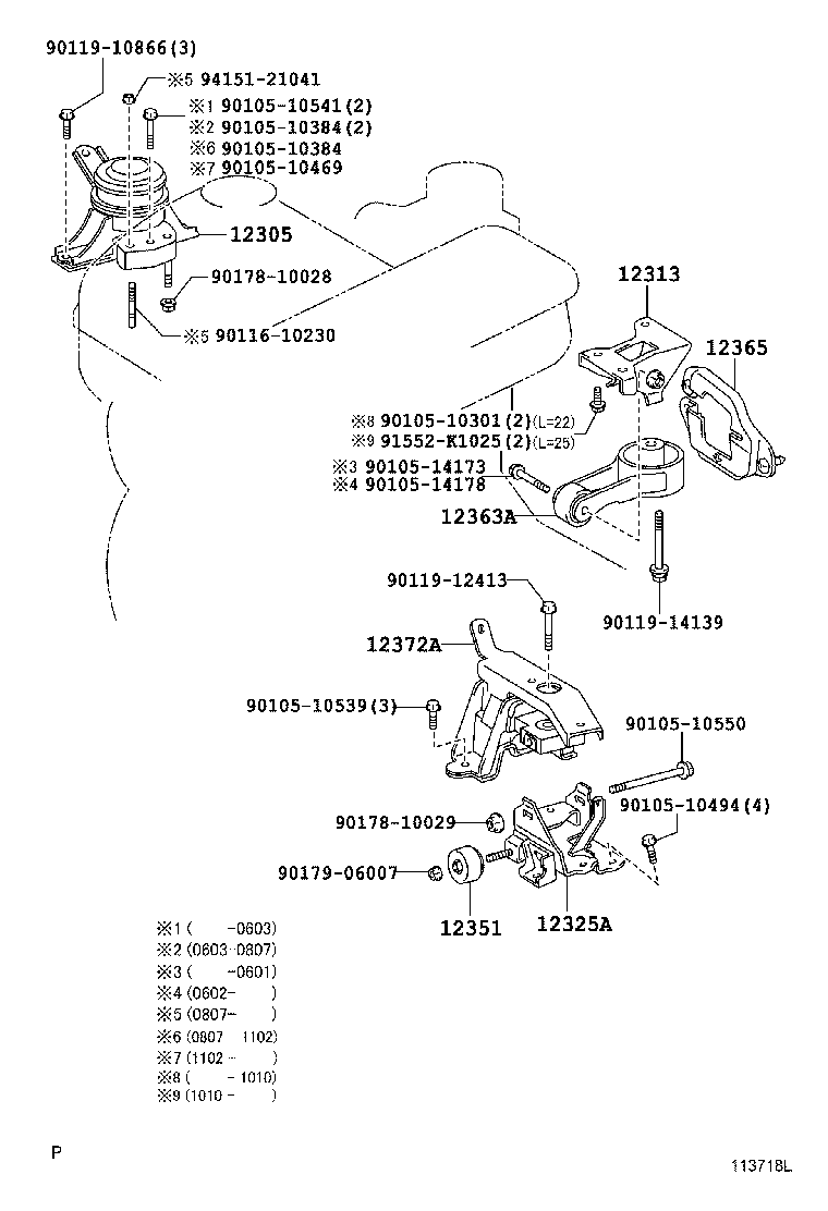 12372-37020 INSULATOR, ENGINE MOUNTING, LH(FOR TRANSVERSE ENGINE) product image
