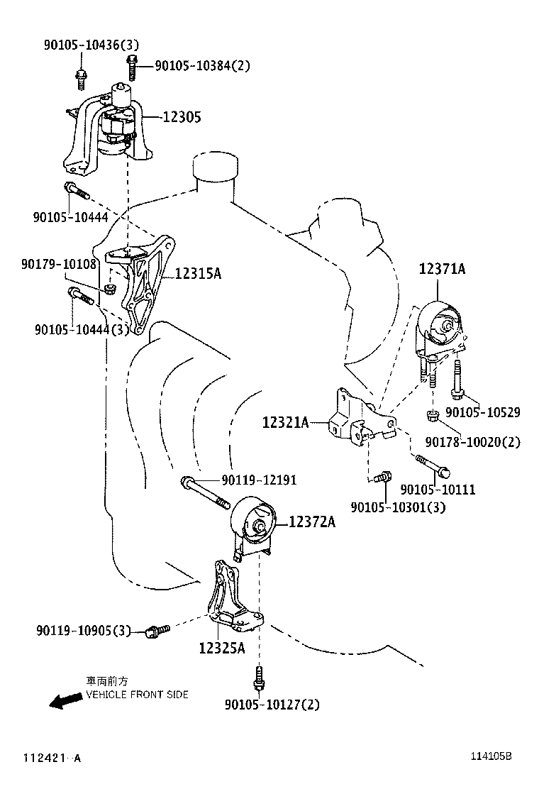 12372-21180 INSULATOR, ENGINE MOUNTING, LH(FOR TRANSVERSE ENGINE) product image