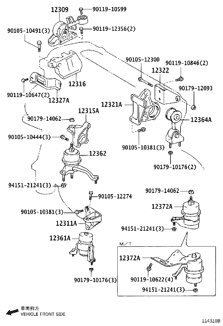 12315-0P050 BRACKET, ENGINE MOUNTING, RH(FOR TRANSVERSE ENGINE) product image