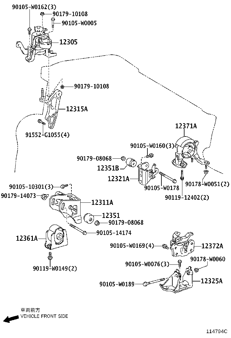 12372-37110 INSULATOR, ENGINE MOUNTING, LH(FOR TRANSVERSE ENGINE) product image