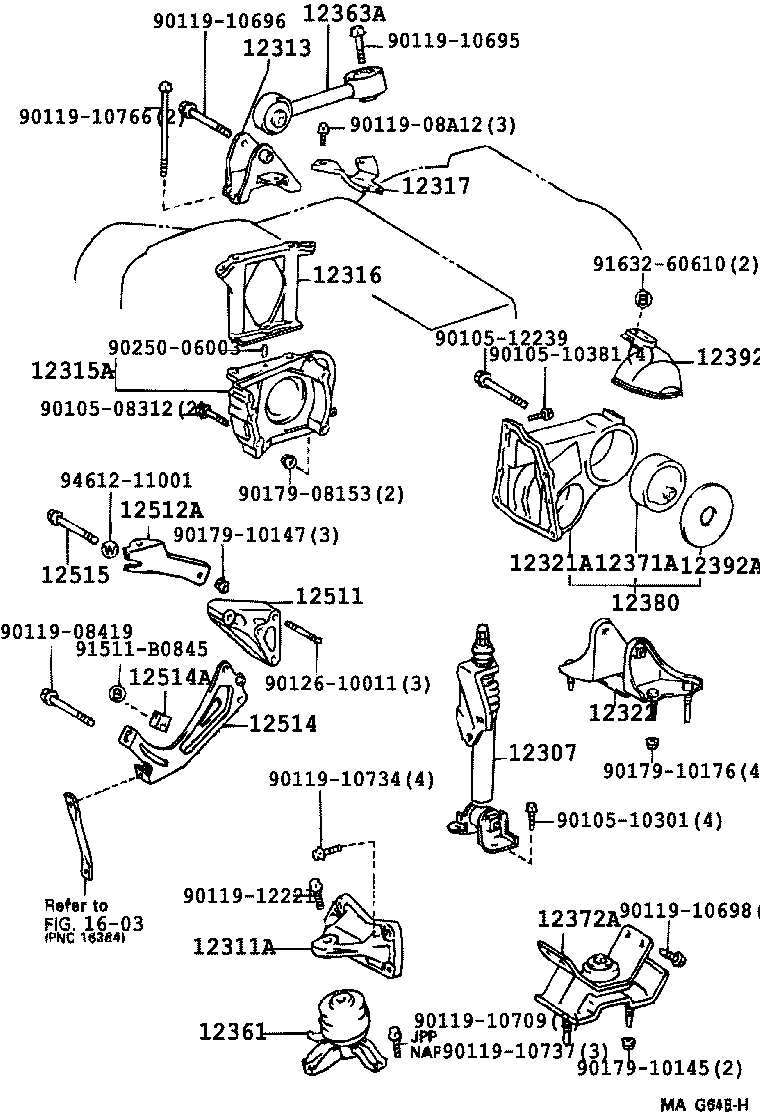 12372-62070 INSULATOR, ENGINE MOUNTING, LH(FOR TRANSVERSE ENGINE) product image