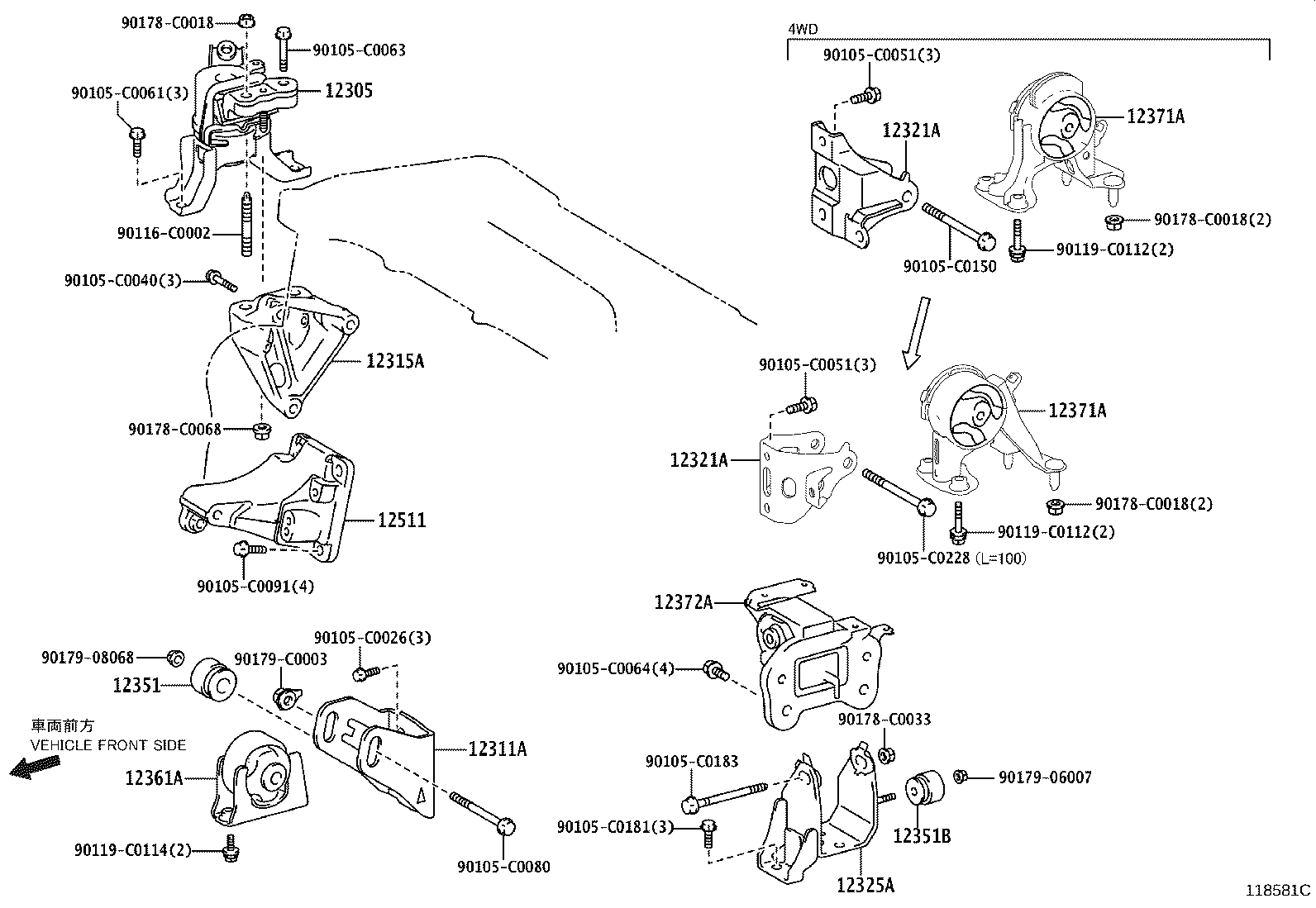 12372-0T360 INSULATOR, ENGINE MOUNTING, LH(FOR TRANSVERSE ENGINE) product image