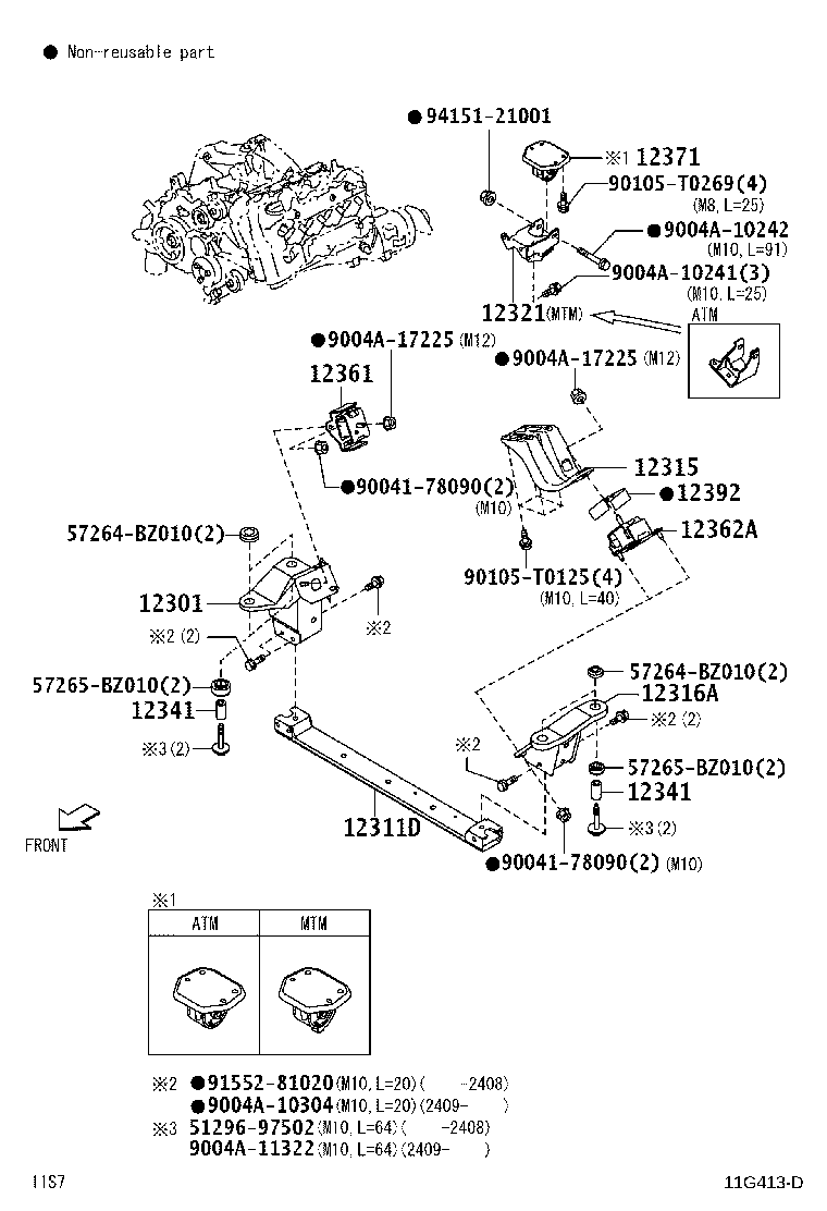 12315-BZ080 BRACKET, ENGINE MOUNTING, FRONT NO.1 LH product image