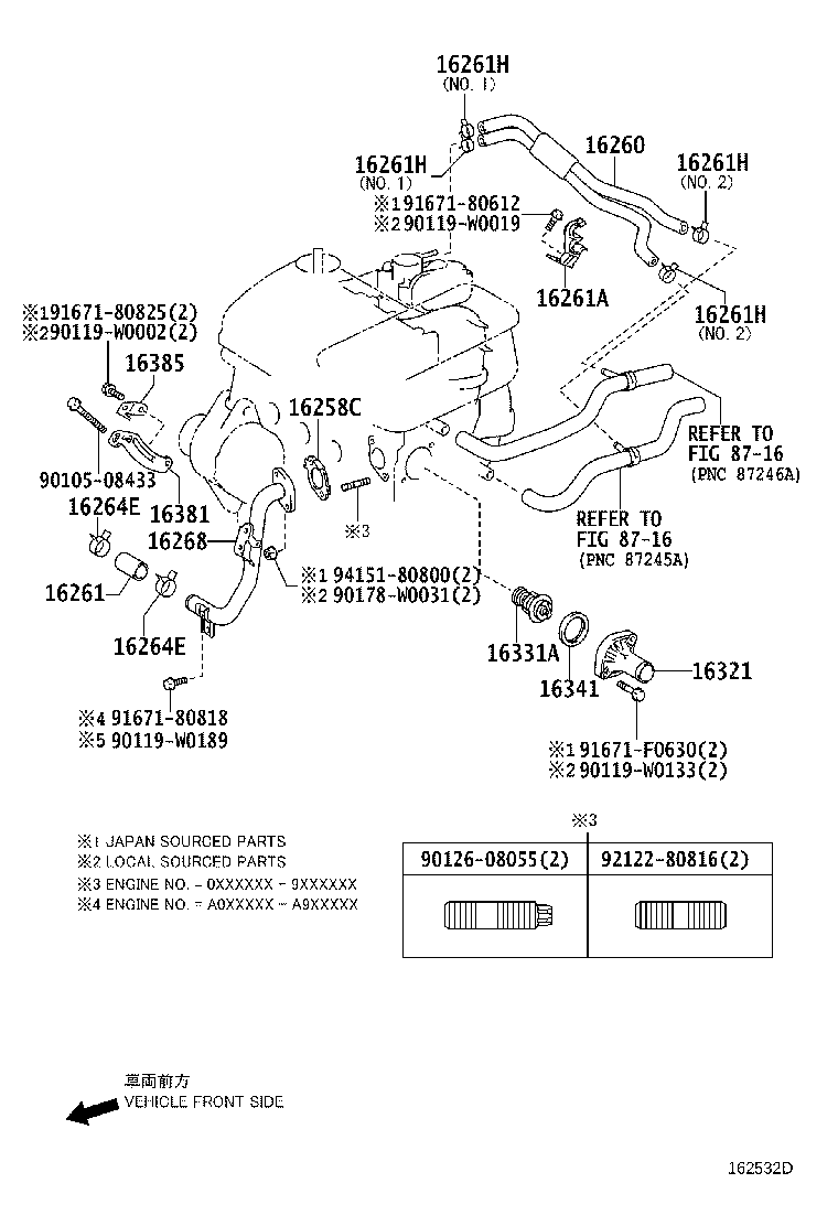 16260-0Q040 Water Bypass Hose Assembly product image