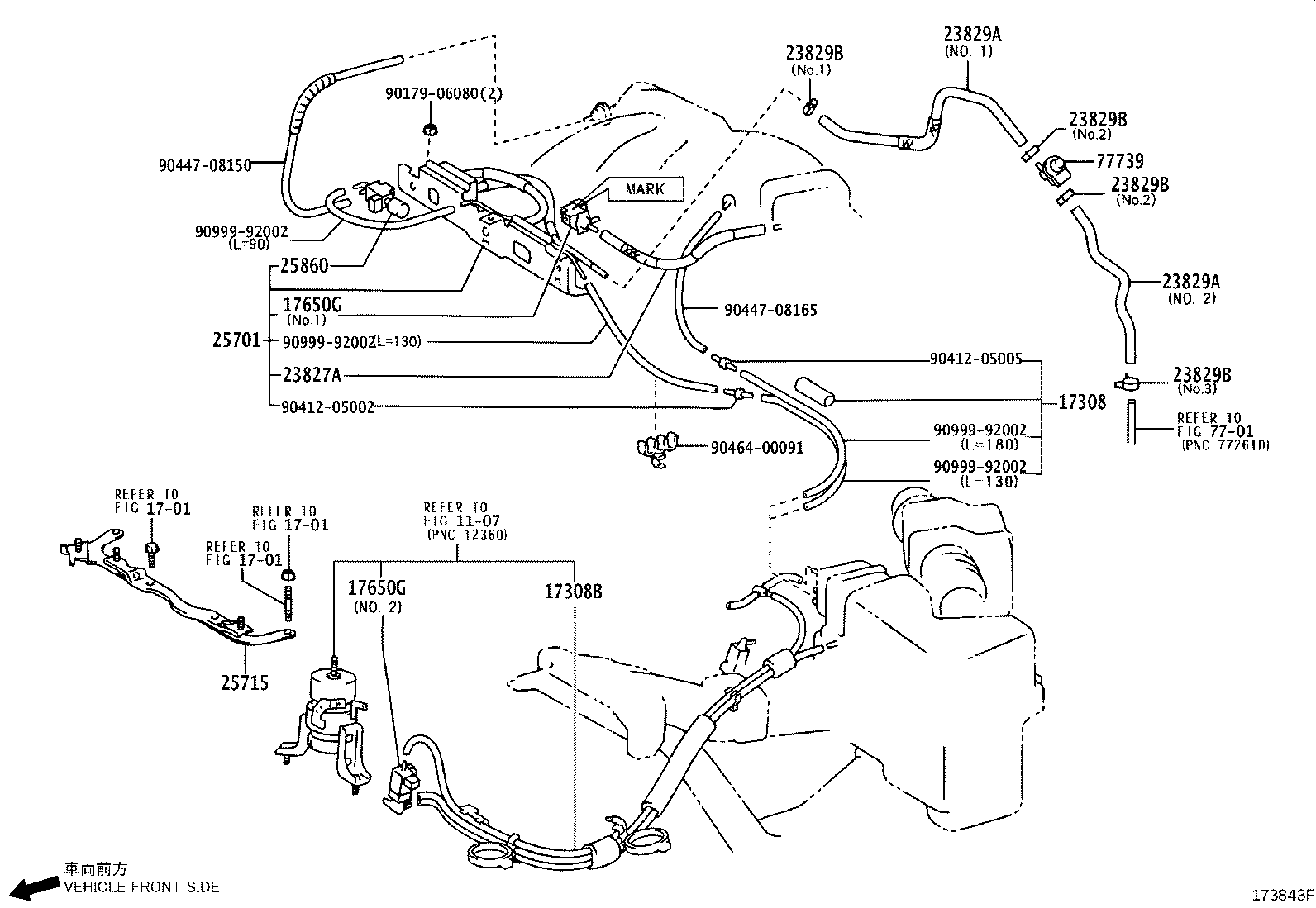 17308-0A080 HOSE SUB-ASSY, VACUUM(FOR IDLE-UP) product image