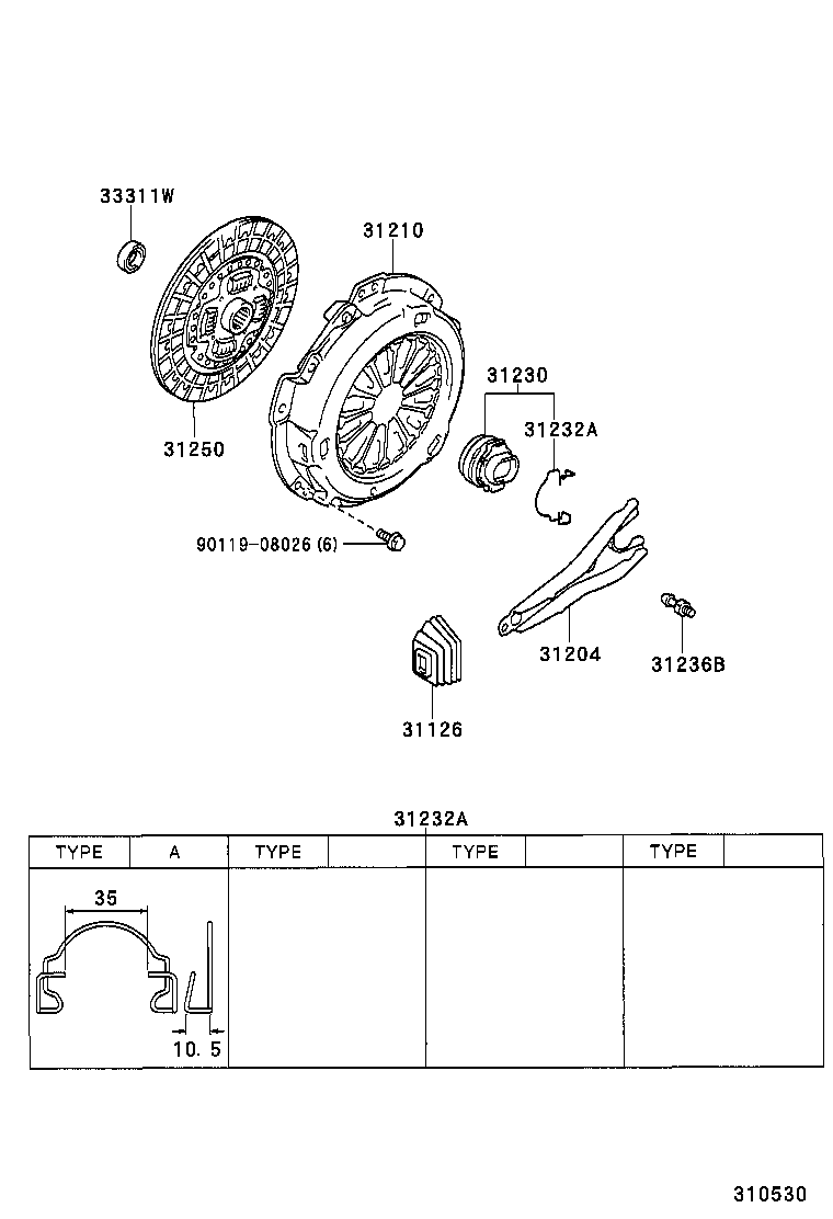 31230-53010 BEARING ASSY, CLUTCH RELEASE product image