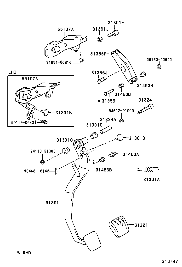 31301-02070 PEDAL SUB-ASSY, CLUTCH product image