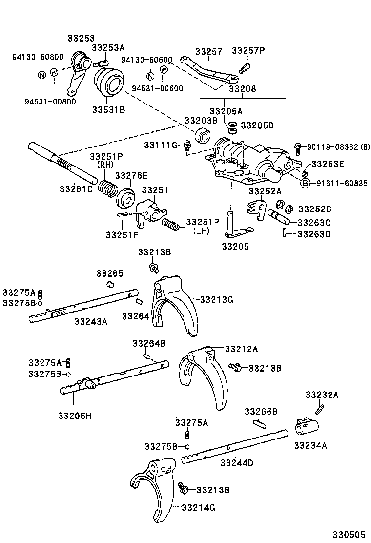 33205-37030 SHAFT SUB-ASSY, GEAR SHIFT FORK, NO.1 product image