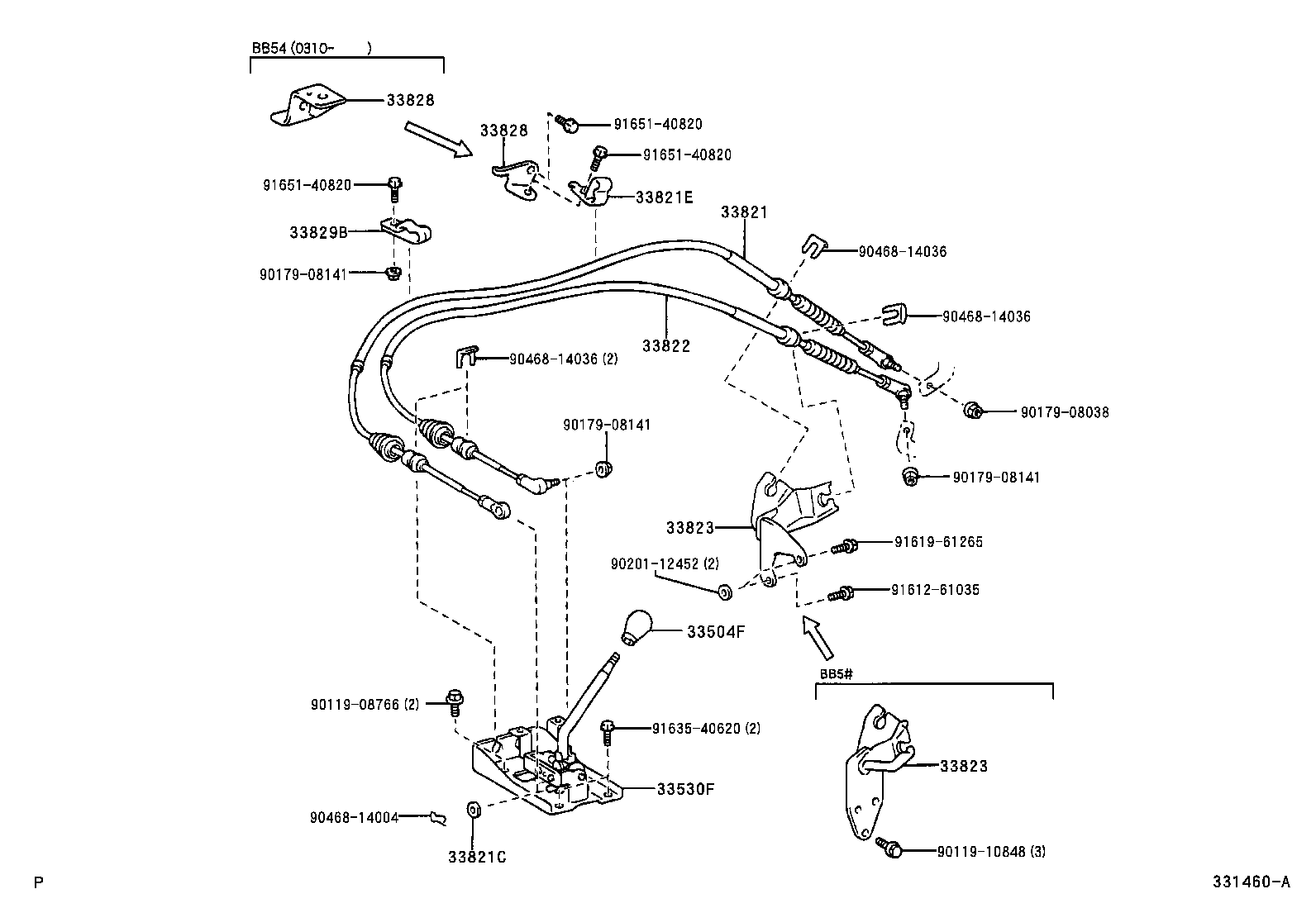 33828-0S010 BRACKET, TRANSMISSION CONTROL CABLE, NO.4 product image