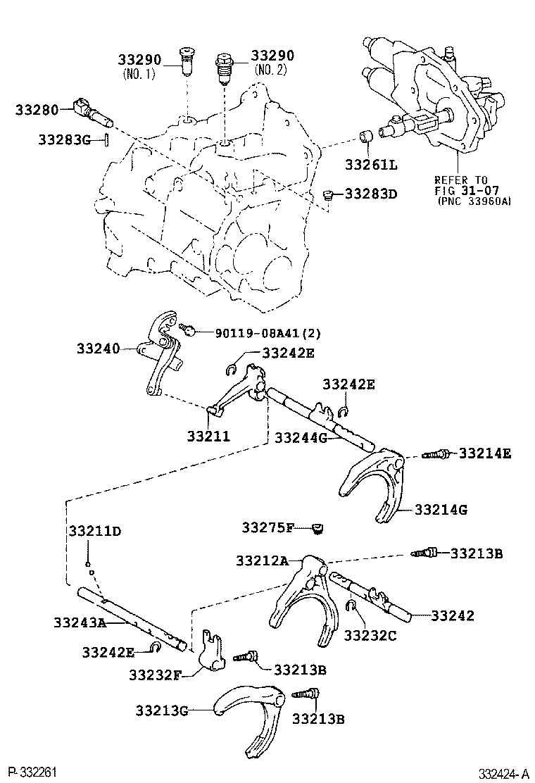 33242-42010 SHAFT, GEAR SHIFT FORK, NO.1 product image
