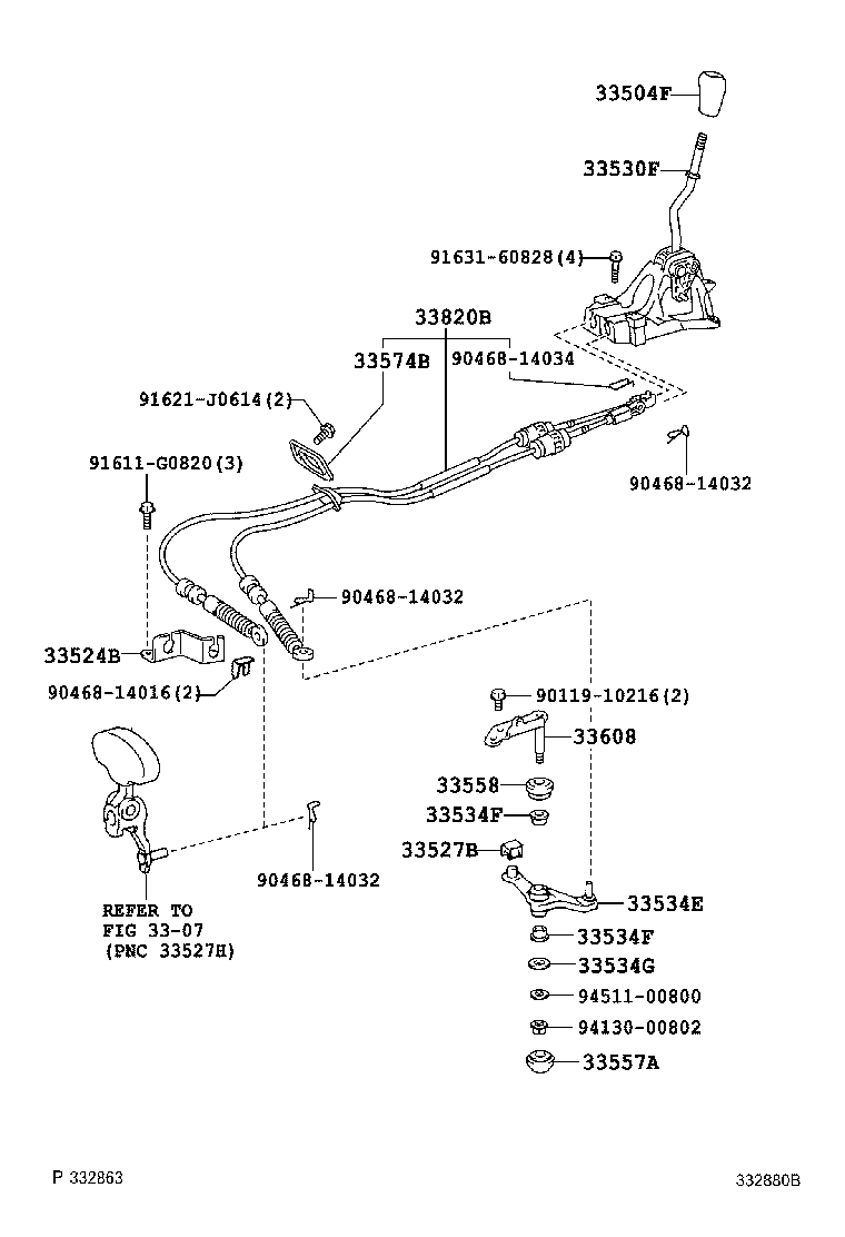 33823-33100 BRACKET, TRANSMISSION CONTROL CABLE, NO.1 product image