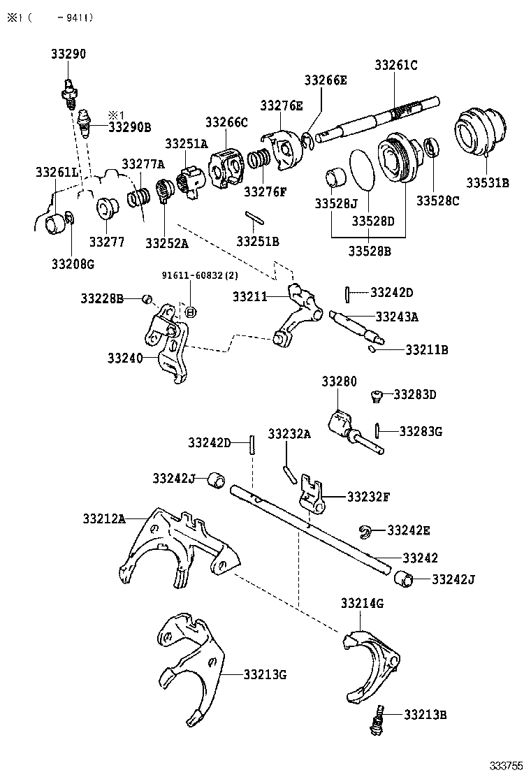 33242-33010 SHAFT SUB-ASSY, GEAR SHIFT FORK, NO.1 product image