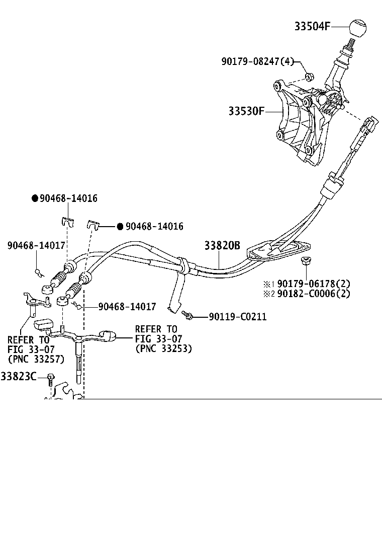33823-0F010 BRACKET, TRANSMISSION CONTROL CABLE, NO.1 product image