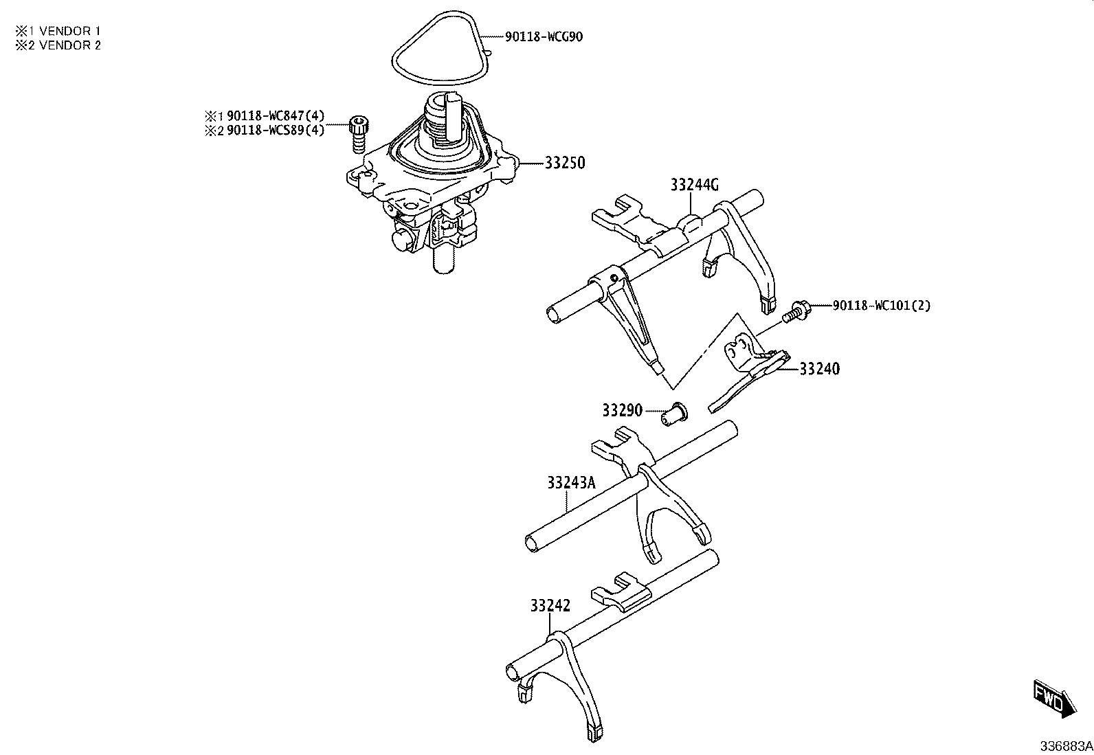 33243-WC004 SHAFT, GEAR SHIFT FORK, NO.2 product image