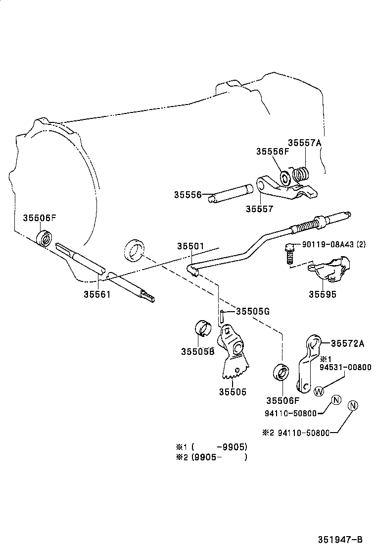 35572-25031 LEVER, TRANSMISSION CONTROL SHAFT, RH product image