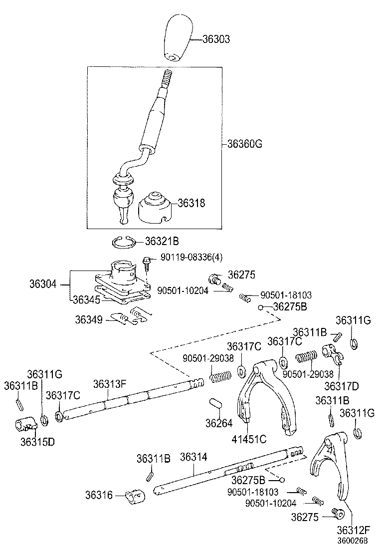 36314-60080 SHAFT, TRANSFER HIGH AND LOW SHIFT FORK product image