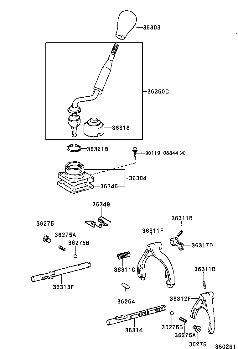 36304-35061 RETAINER SUB-ASSY, TRANSFER CONTROL SHIFT LEVER product image
