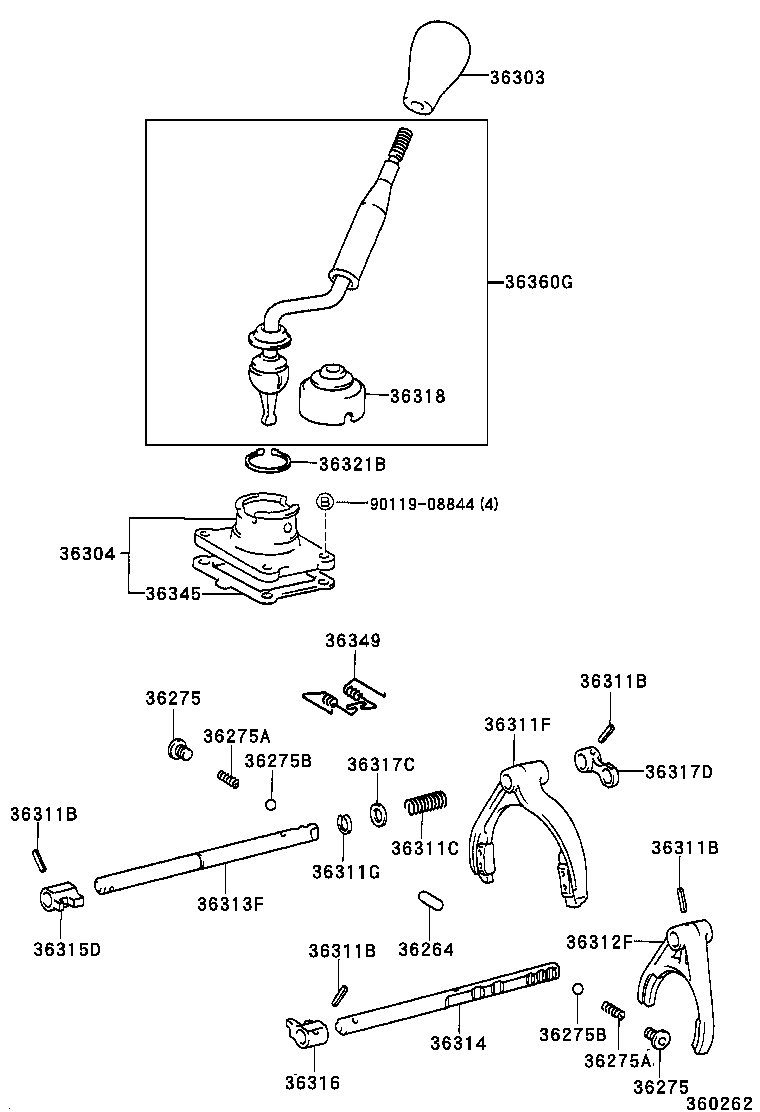 36304-35061 RETAINER SUB-ASSY, TRANSFER CONTROL SHIFT LEVER product image
