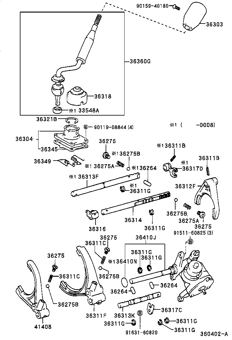 36304-35061 RETAINER SUB-ASSY, TRANSFER CONTROL SHIFT LEVER product image