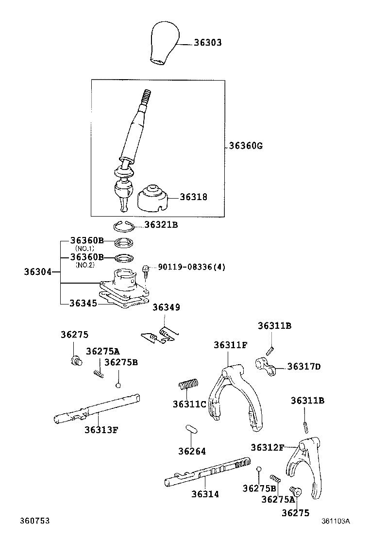 36303-0K020-E1 KNOB SUB-ASSY, SHIFT LEVER product image