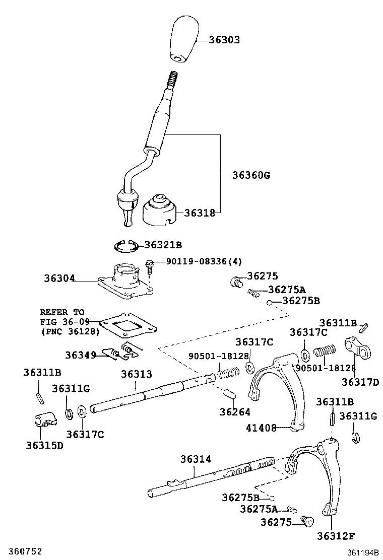 36303-35210-B0 KNOB SUB-ASSY, SHIFT LEVER product image