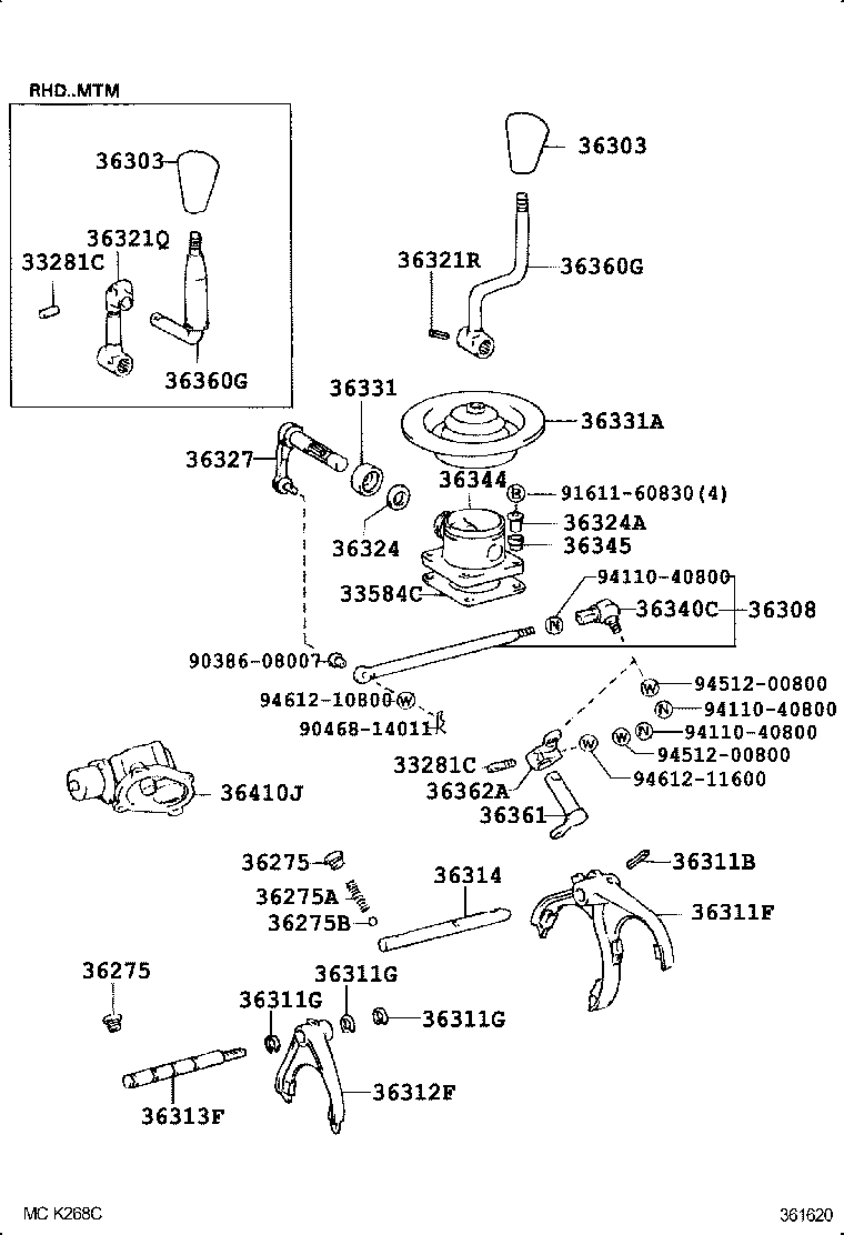 36327-60050 SHAFT, TRANSFER SHIFT LEVER product image