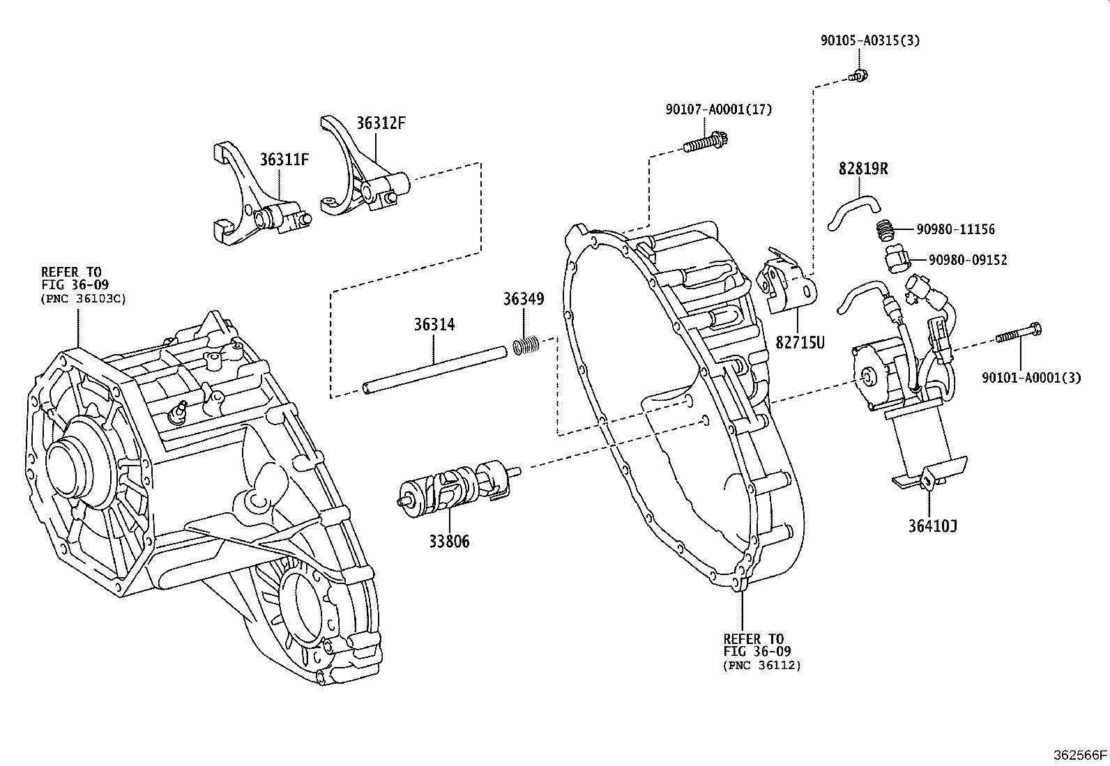 36314-0C020 SHAFT, TRANSFER HIGH AND LOW SHIFT FORK product image
