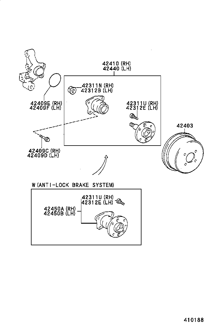 42410-02020 HUB & BEARING ASSY, REAR AXLE, RH product image