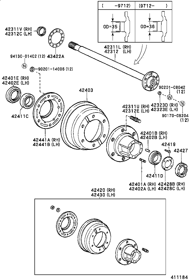 42311-34030 SHAFT, REAR AXLE, RH product image