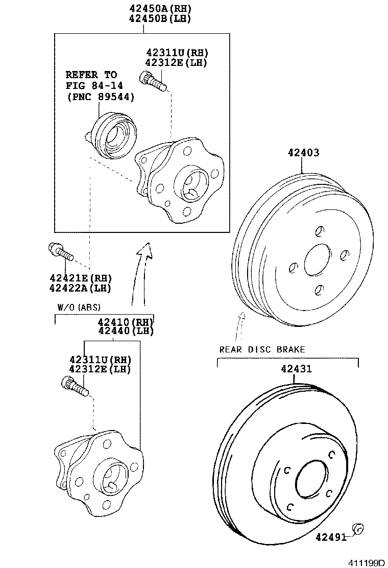 42450-02100 HUB & BEARING ASSY, REAR AXLE, RH product image