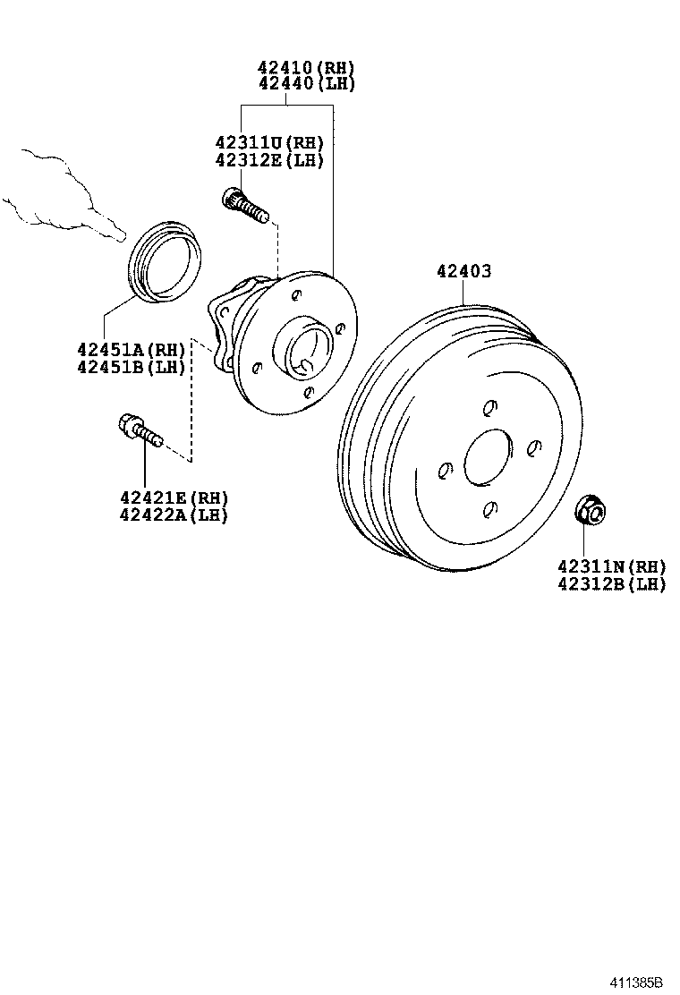 42450-13011 HUB & BEARING ASSY, REAR AXLE, RH product image