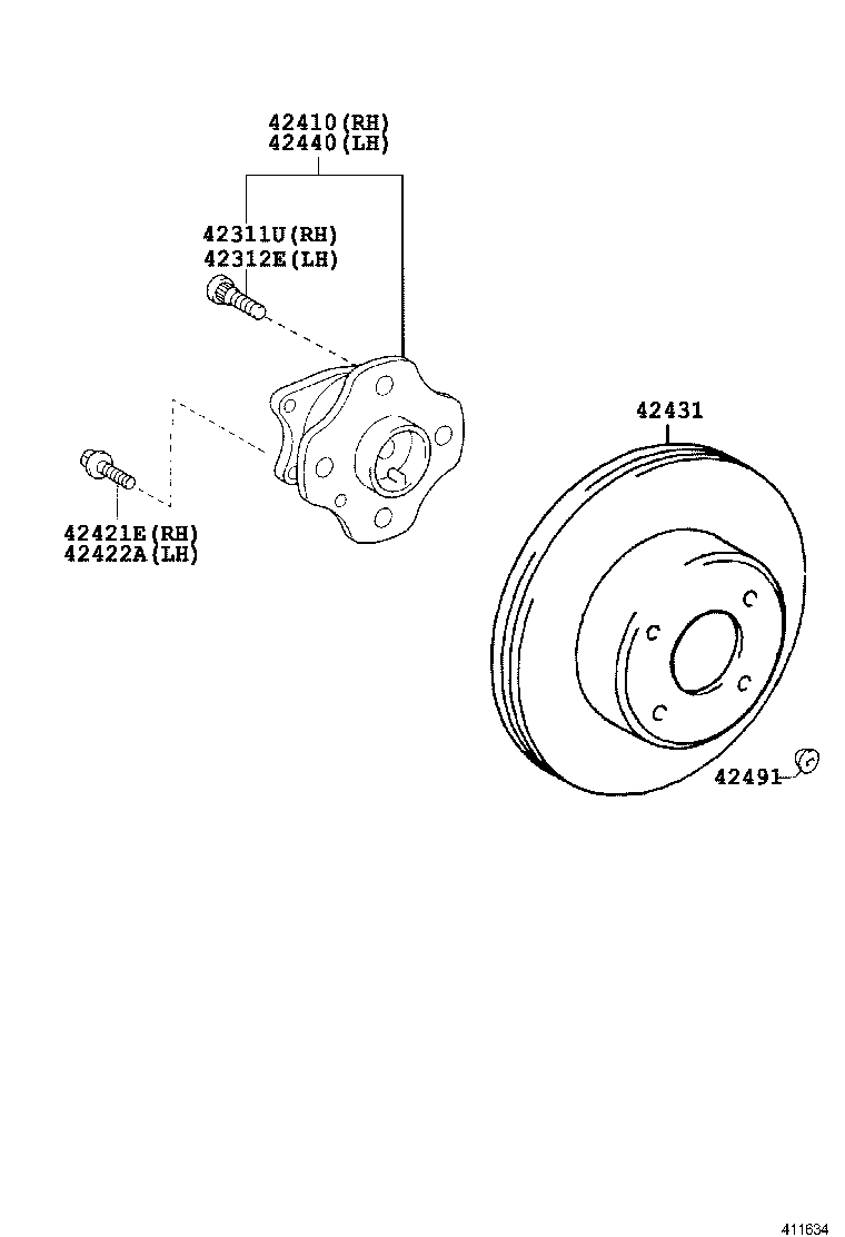 42410-02100 HUB & BEARING ASSY, REAR AXLE, RH product image