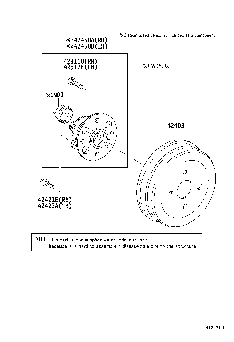 42410-52070 HUB & BEARING ASSY, REAR AXLE, RH product image