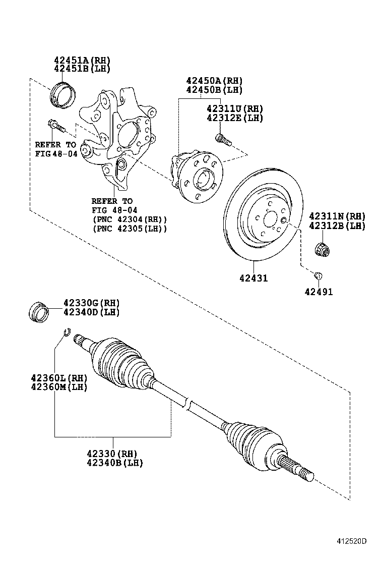 42410-50041 HUB & BEARING ASSY, REAR AXLE, RH product image