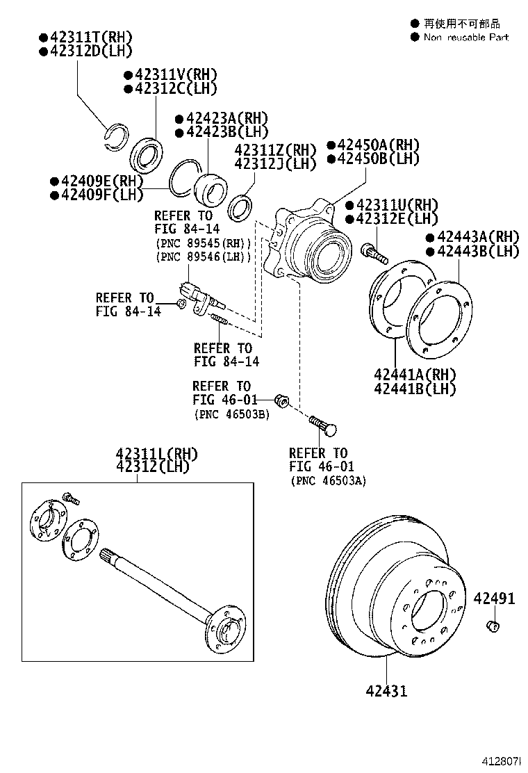 42450-60070 HUB & BEARING ASSY, REAR AXLE, RH product image