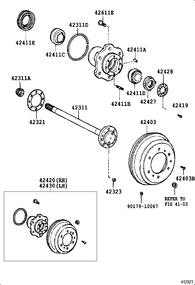 42420-36200 HUB (OR SHAFT) & BRAKE DRUM REAR AXLE, RH product image
