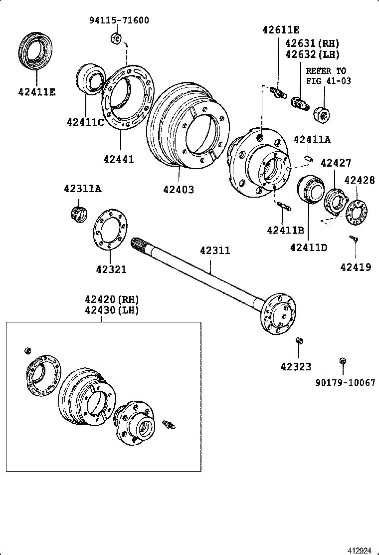 42420-36200 HUB (OR SHAFT) & BRAKE DRUM REAR AXLE, RH product image
