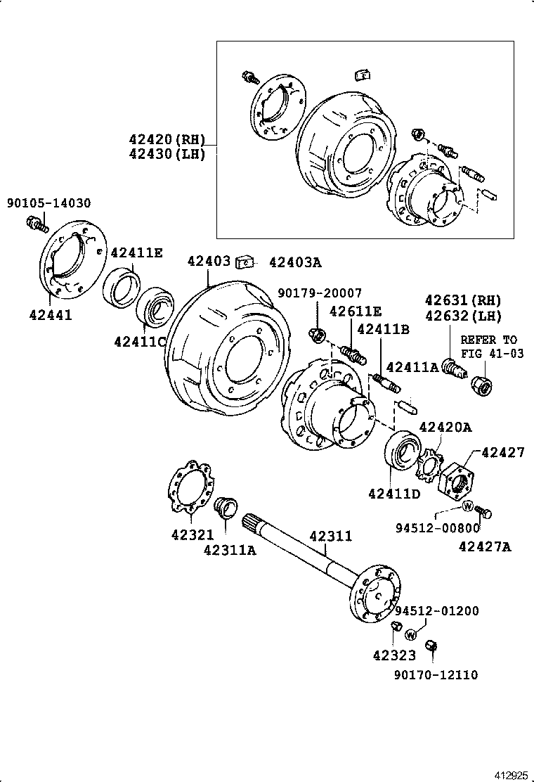 42420-36200 HUB (OR SHAFT) & BRAKE DRUM REAR AXLE, RH product image