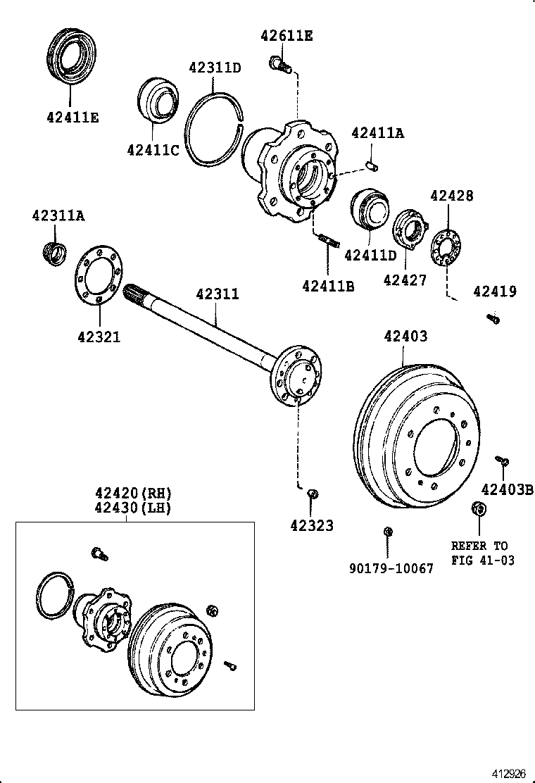 42420-36200 HUB (OR SHAFT) & BRAKE DRUM REAR AXLE, RH product image
