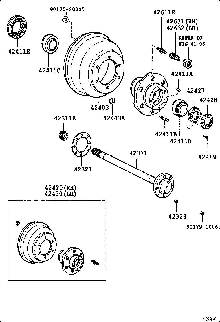 42420-36200 HUB (OR SHAFT) & BRAKE DRUM REAR AXLE, RH product image