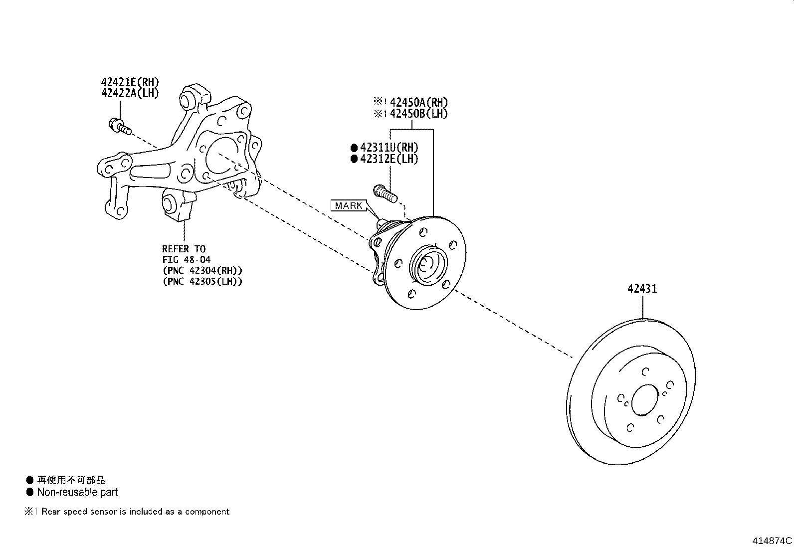 42450-33080 HUB & BEARING ASSY, REAR AXLE, RH product image